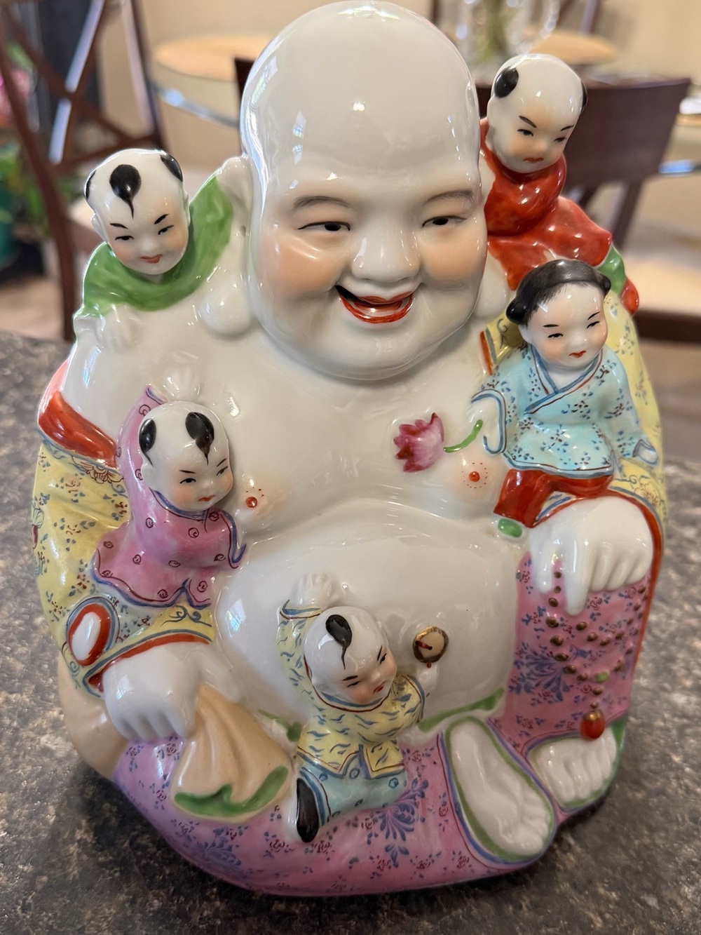 Chinese Buddha in Porcelain Hand Painted 1940s “Protector Of The Child”